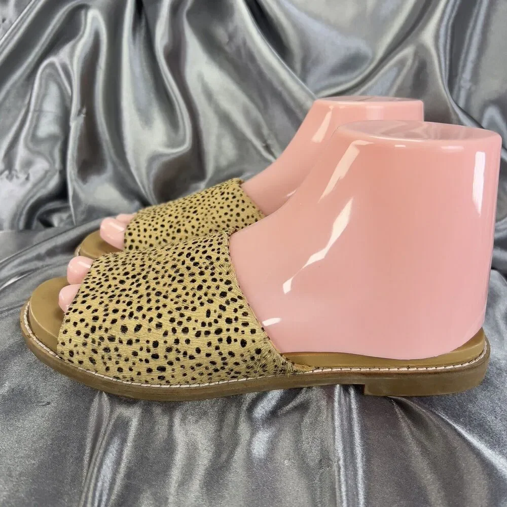Hush Puppies Lexi Slide Women’s 8 Cheetah Print‎ Calf Hair Sandals Summer Shoes